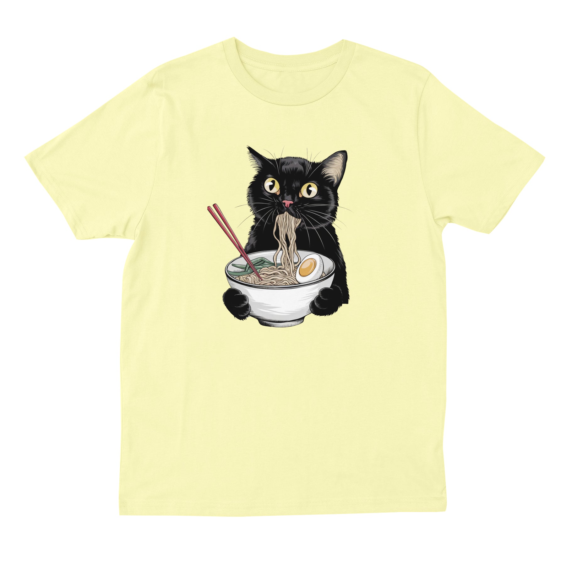 cat eating ramen t-shirt - butter yellow