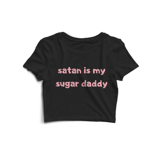 satan is my sugar daddy crop top - black