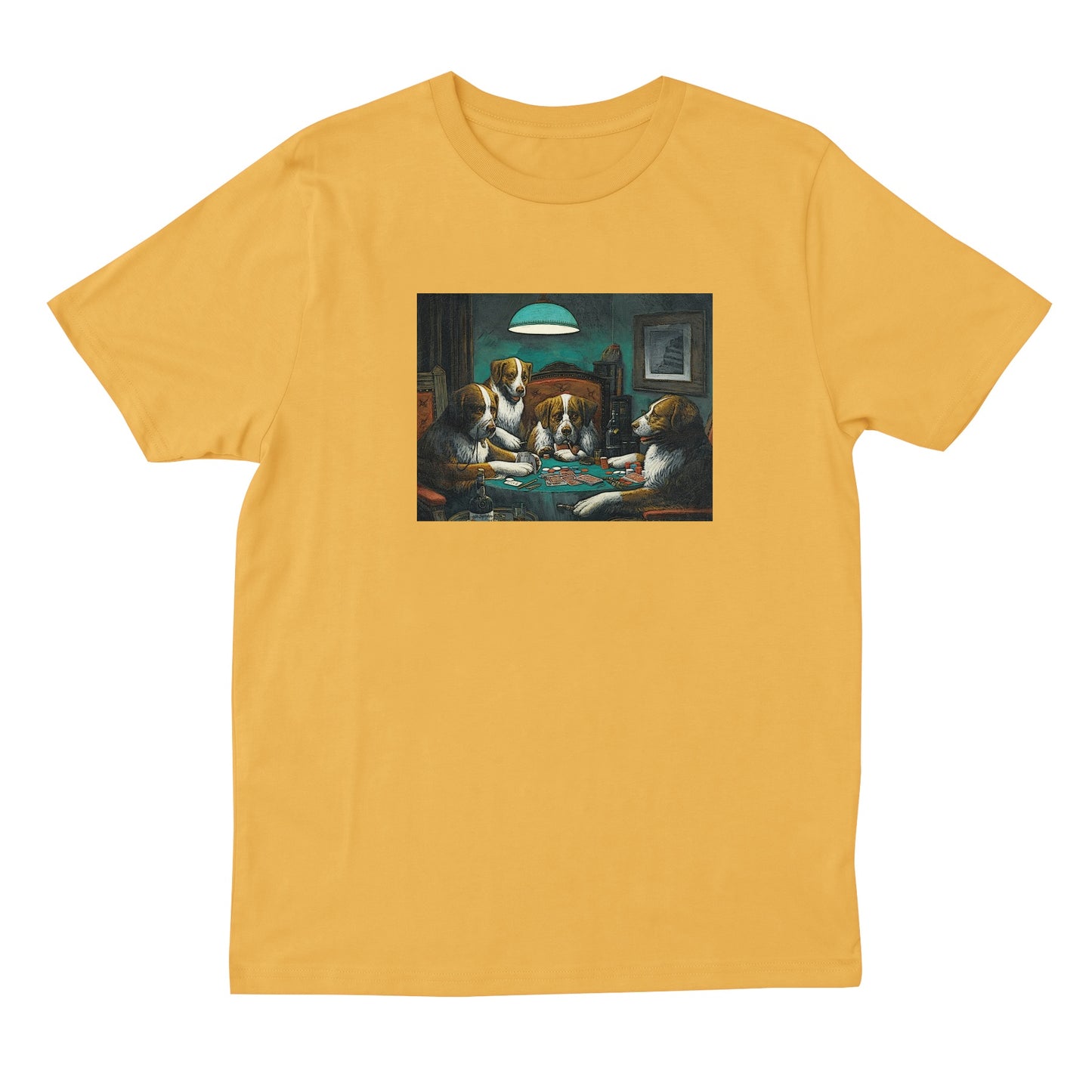 dogs playing poker t shirt - yellow