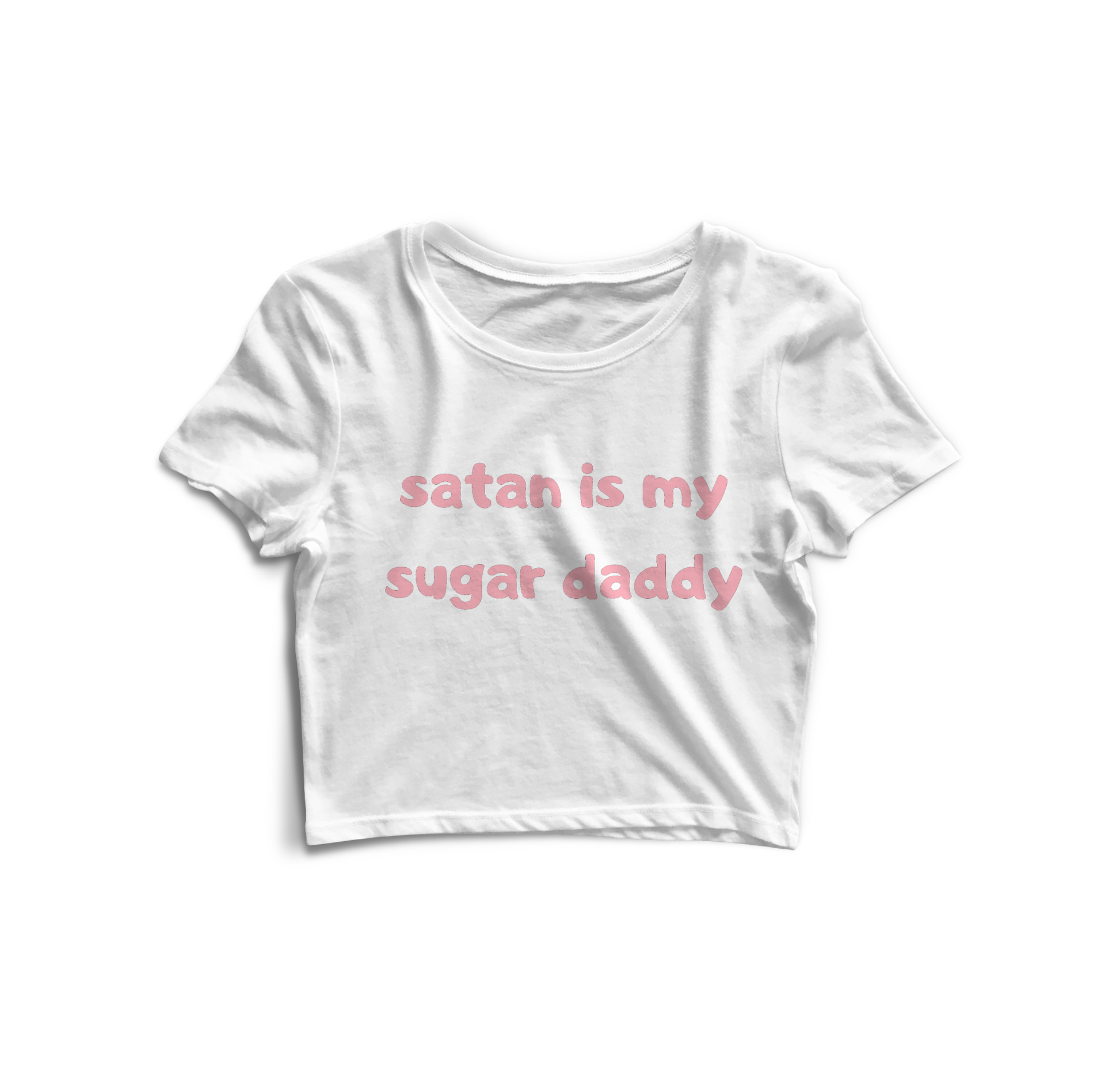satan is my sugar daddy crop top - white